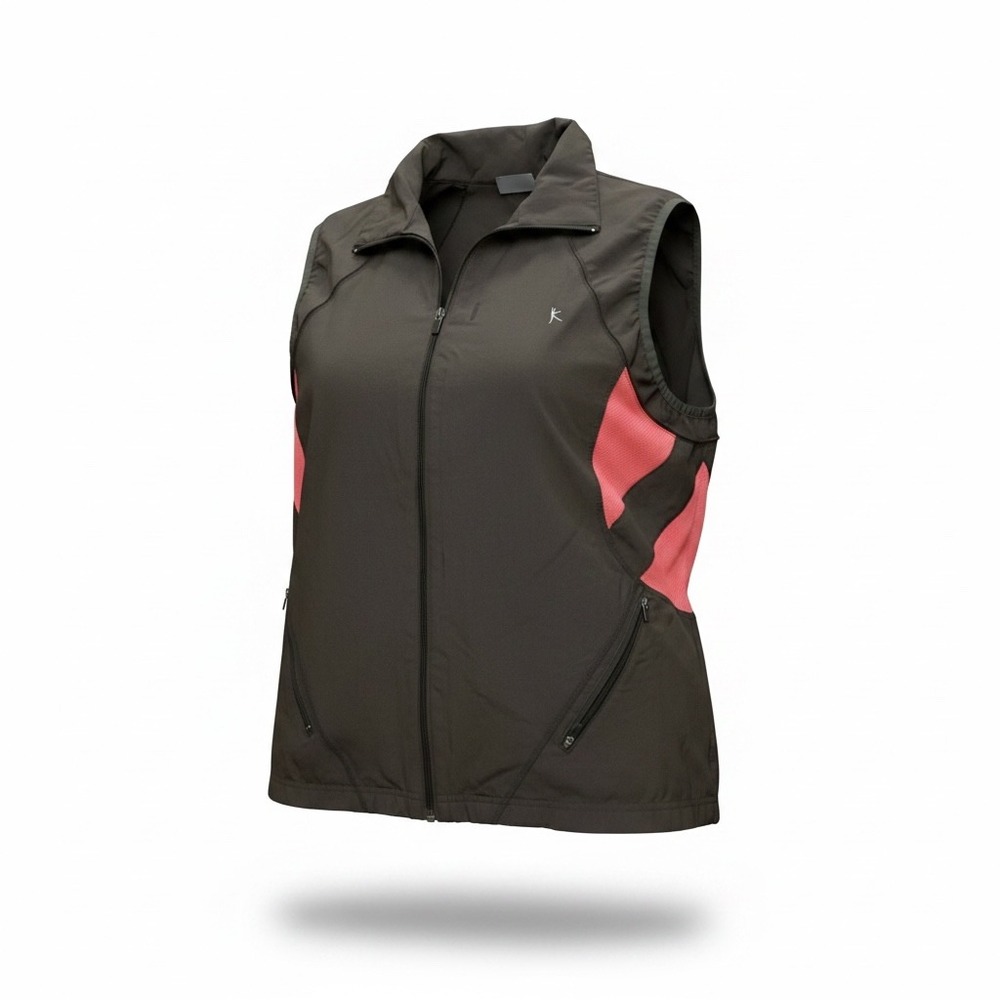 Danskin Now Womens XL Brown Pink Mesh Full Zip Athletic Running Vest